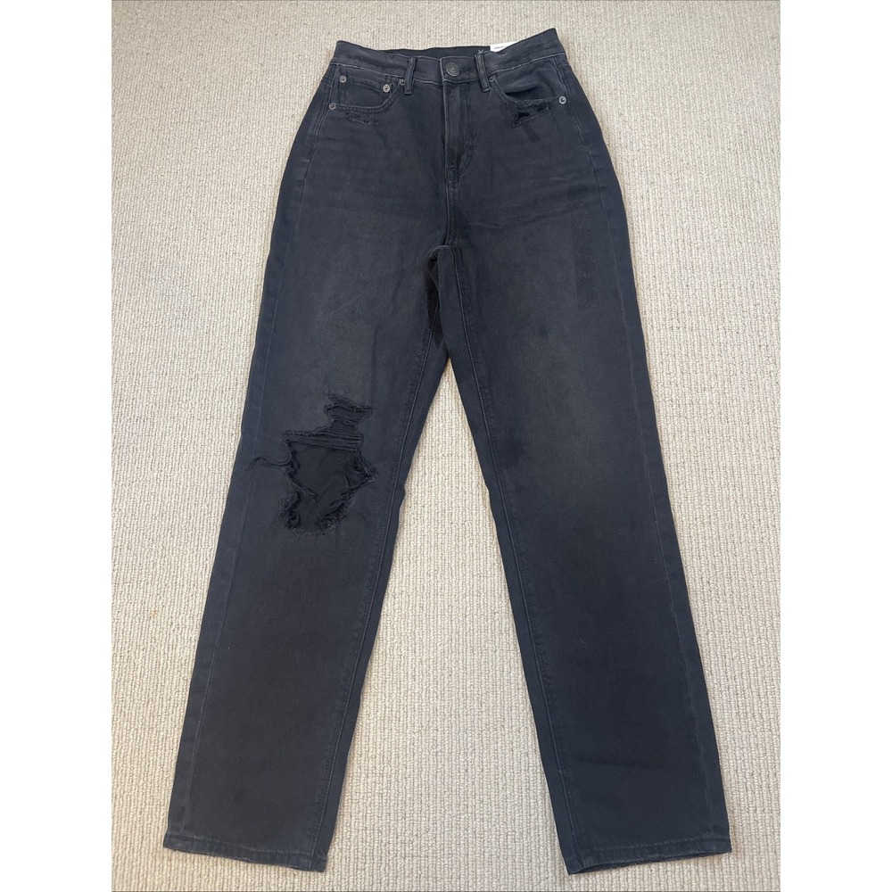 American Eagle Jeans Women 0 Black Highest Rise 90s Boyfriend Distressed Rocker